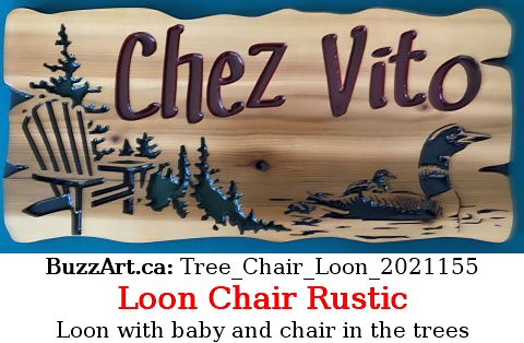 Loon with baby and chair in the trees 